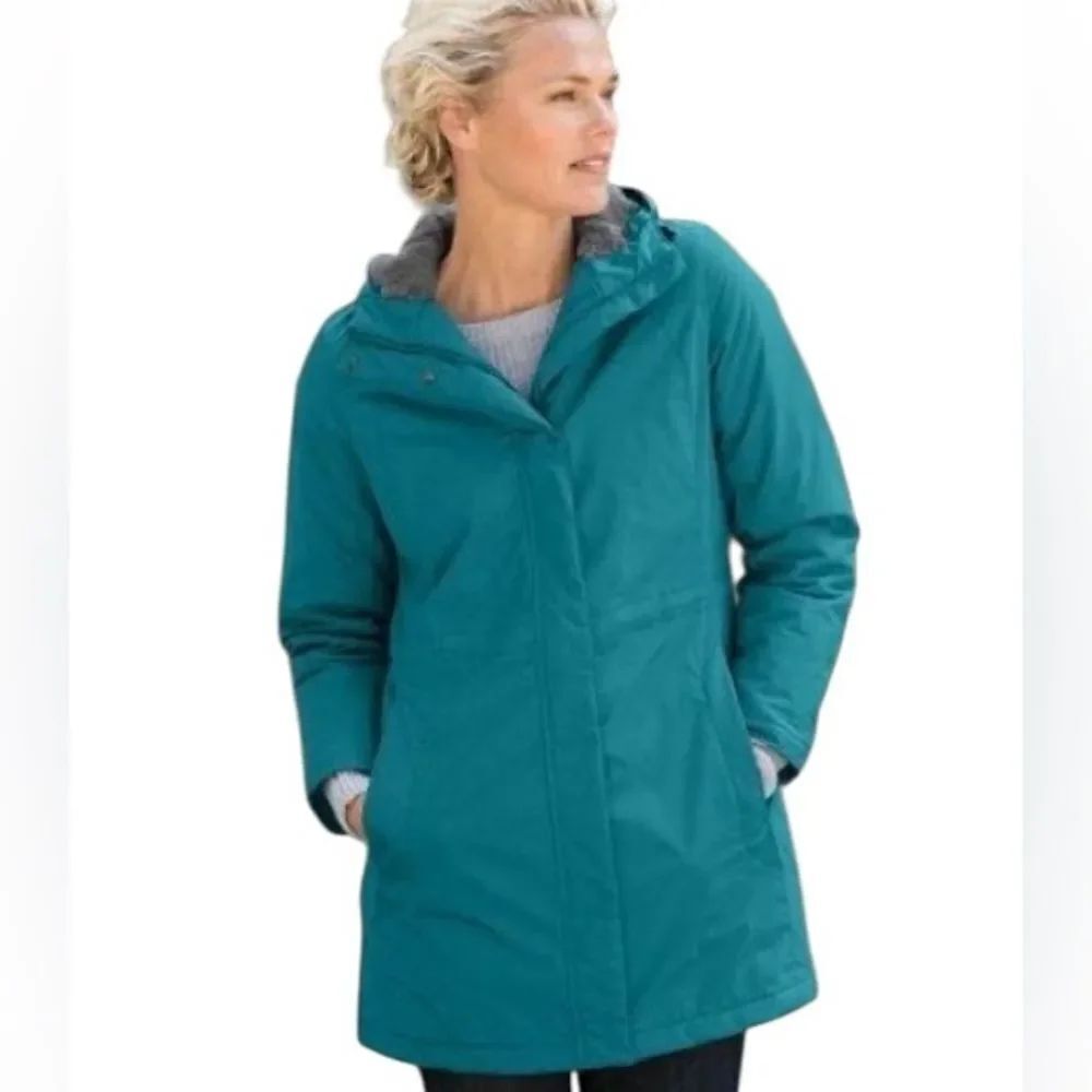 L.L. Bean Women's Teal Zip Up Outdoor Winter Hooded Weather Resistant Jacket XL